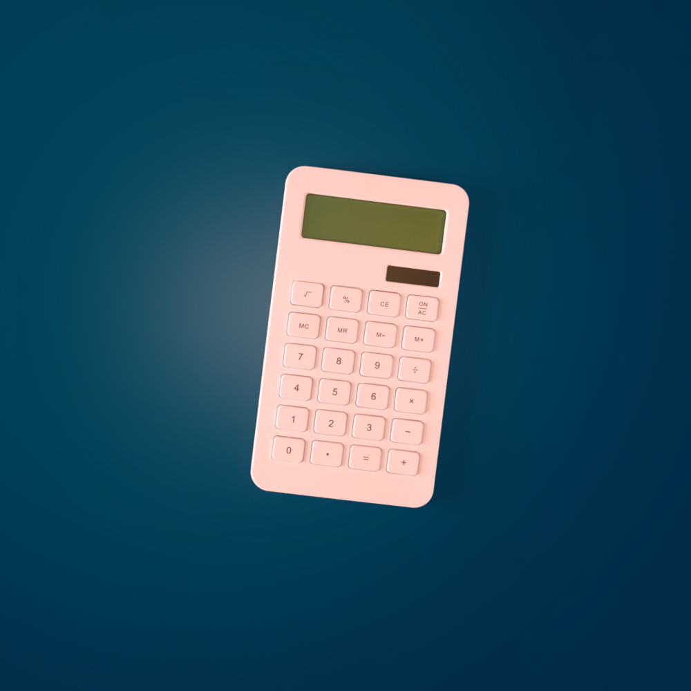 A studio photo of a business calculator